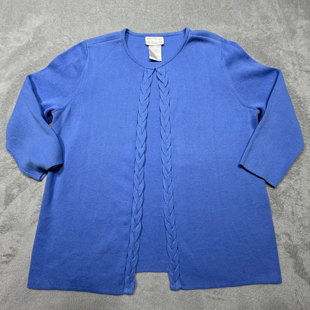 Vintage Designers Originals Cardigan M Blue 100% Cotton Braided 90s Sweater